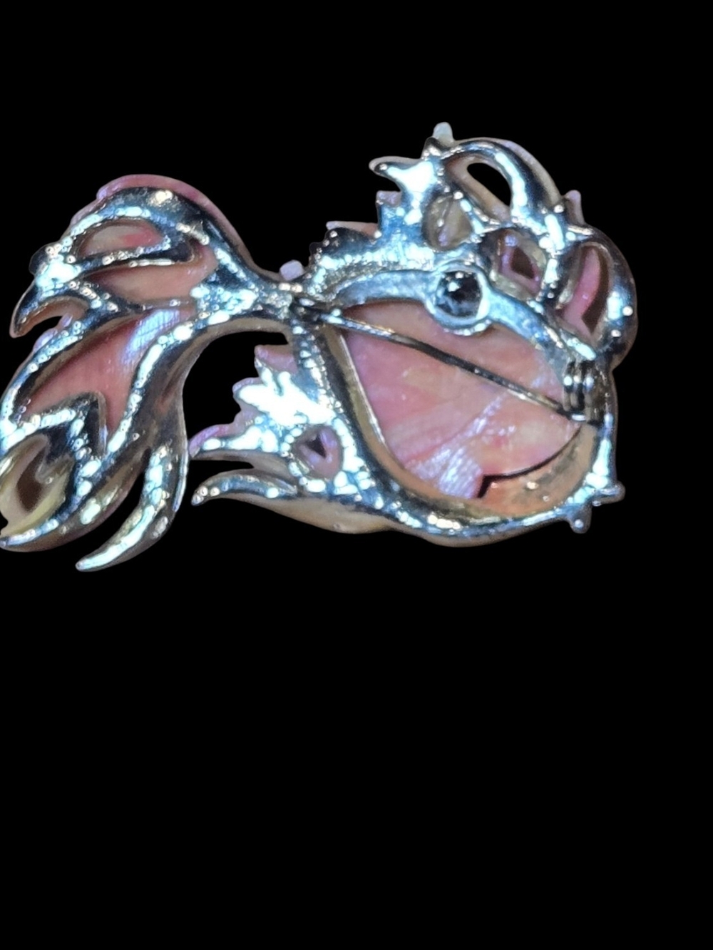 Vintage Orange Enamel Goldfish Brooch with Crystal Accents - Picture 4 of 4
